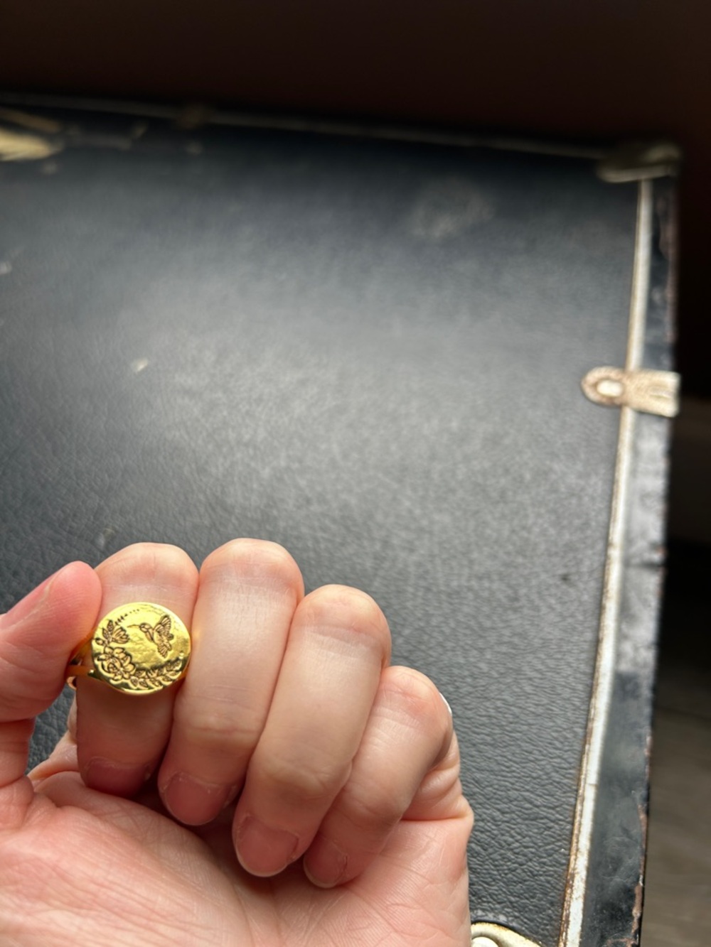 Gold Hummingbird Floral Ring